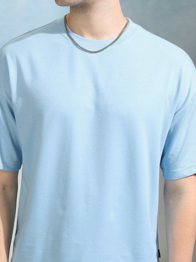 Highlander Men Blue Solid Round Neck Oversized Fit T-Shirt - Blue - Image 5