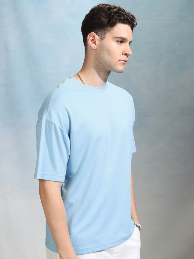 Highlander Men Blue Solid Round Neck Oversized Fit T-Shirt - Blue - Image 6