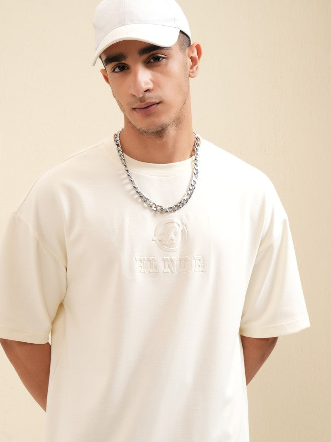 Highlander Men Off White Printed Round Neck Oversized Fit T-Shirt - Off White - Image 1