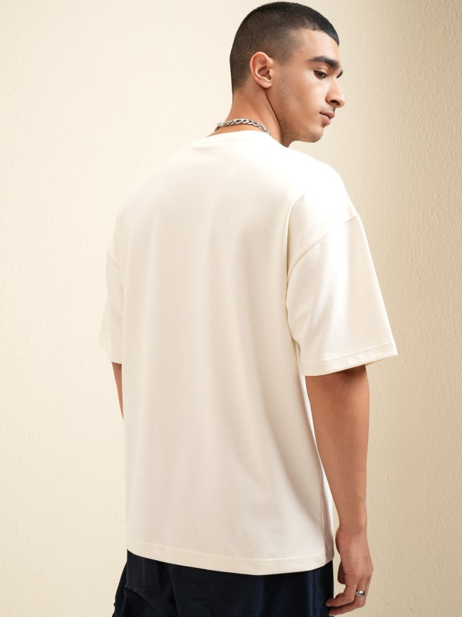Highlander Men Off White Printed Round Neck Oversized Fit T-Shirt - Off White - Image 3
