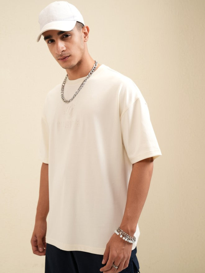 Highlander Men Off White Printed Round Neck Oversized Fit T-Shirt - Off White - Image 4