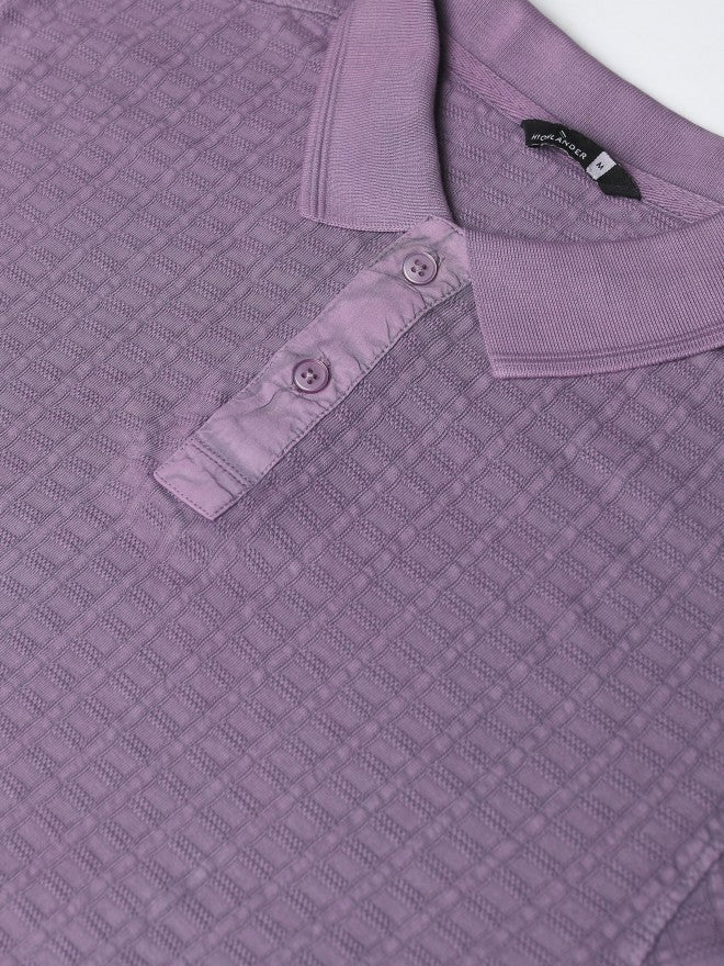 Highlander Men Lavender Self Design Polo Collar T-Shirt - Lavender - Image 7