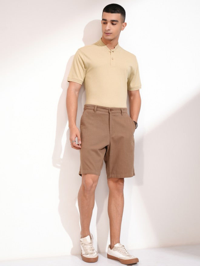 Highlander Men Beige Self Design Henley Neck Slim Fit T-Shirt - Beige - Image 2