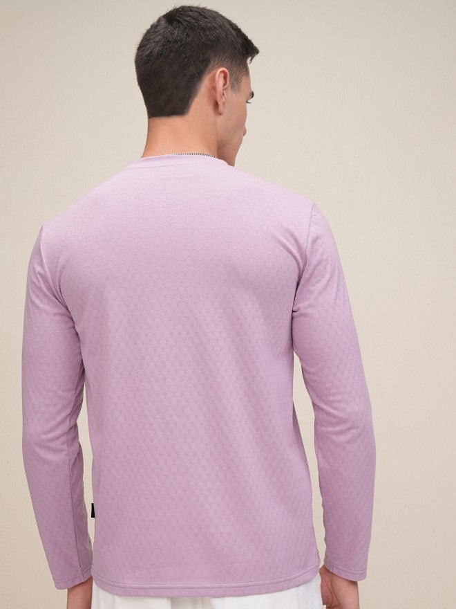 Highlander Men Mauve Self Design Relaxed Fit T-Shirt - Mauve - Image 3