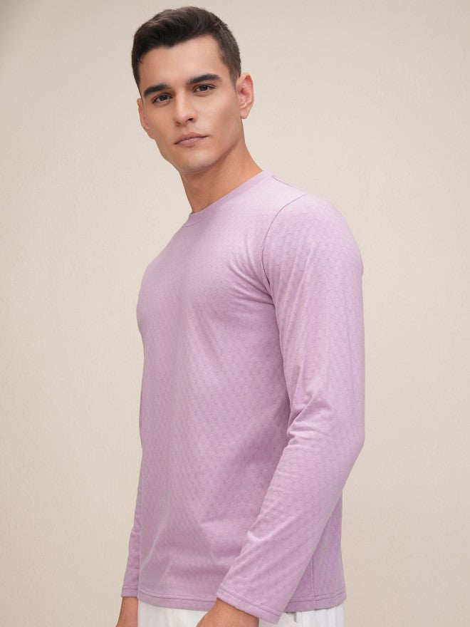 Highlander Men Mauve Self Design Relaxed Fit T-Shirt - Mauve - Image 4