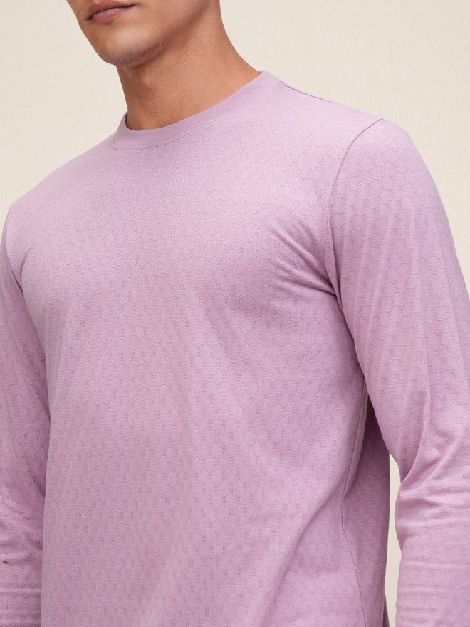 Highlander Men Mauve Self Design Relaxed Fit T-Shirt - Mauve - Image 5