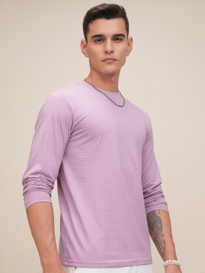 Highlander Men Mauve Self Design Relaxed Fit T-Shirt - Mauve - Image 6