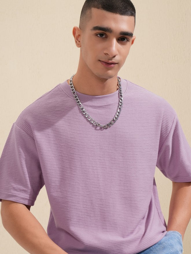 Highlander Men Mauve Solid Round Neck Oversized Fit T-Shirt - Mauve - Image 1
