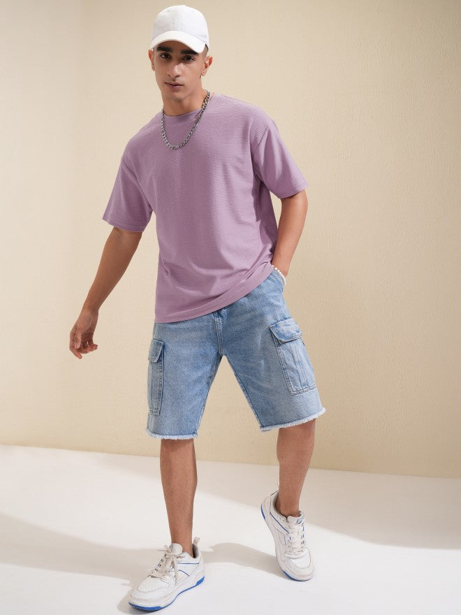 Highlander Men Mauve Solid Round Neck Oversized Fit T-Shirt - Mauve - Image 2