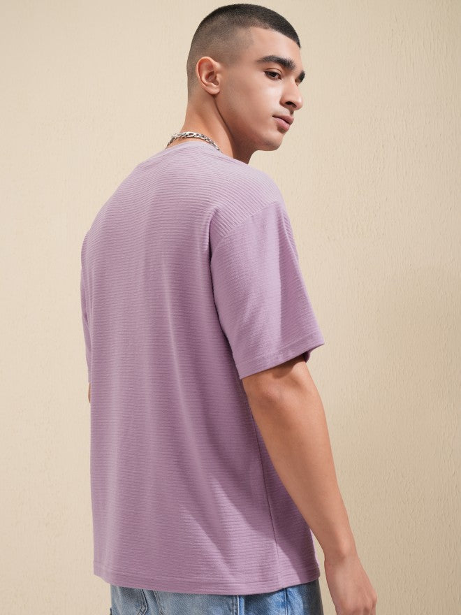 Highlander Men Mauve Solid Round Neck Oversized Fit T-Shirt - Mauve - Image 3