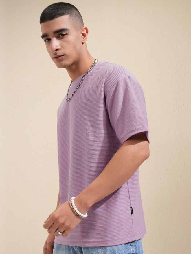 Highlander Men Mauve Solid Round Neck Oversized Fit T-Shirt - Mauve - Image 4