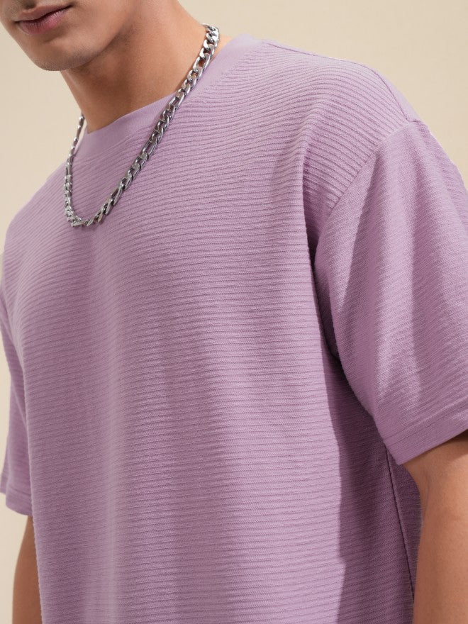 Highlander Men Mauve Solid Round Neck Oversized Fit T-Shirt - Mauve - Image 5
