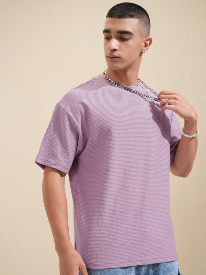 Highlander Men Mauve Solid Round Neck Oversized Fit T-Shirt - Mauve - Image 6