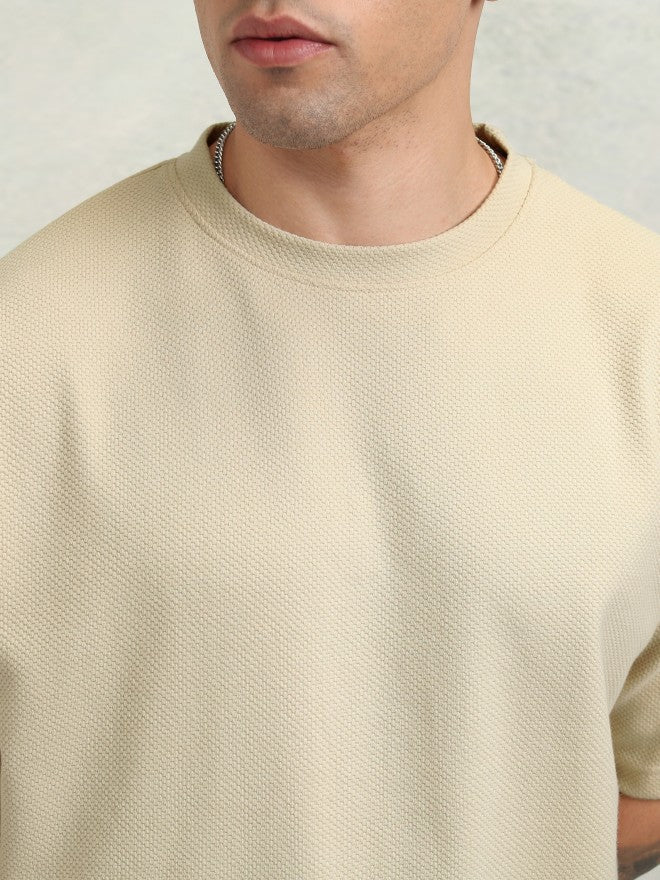 Highlander Men Cream Self Design Round Neck Oversized Fit T-Shirt - Cream - Image 5