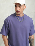 Highlander Men Purple Self Design Round Neck Oversized Fit T-Shirt - Purple - Image 1