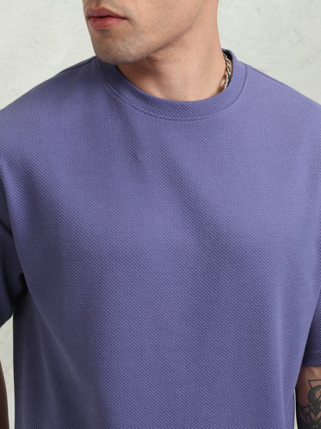 Highlander Men Purple Self Design Round Neck Oversized Fit T-Shirt - Purple - Image 5