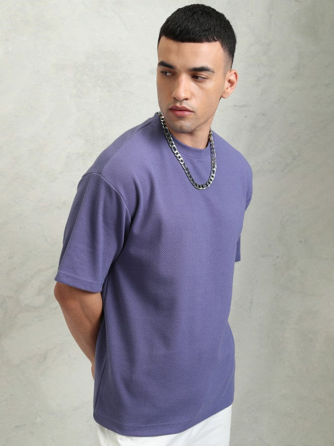 Highlander Men Purple Self Design Round Neck Oversized Fit T-Shirt - Purple - Image 6