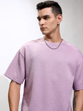 Highlander Men Purple Self Design Round Neck Oversized Fit T-Shirt - Purple - Image 1