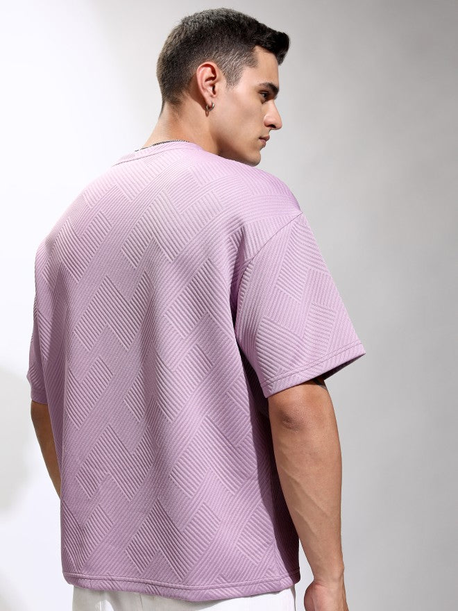 Highlander Men Purple Self Design Round Neck Oversized Fit T-Shirt - Purple - Image 3