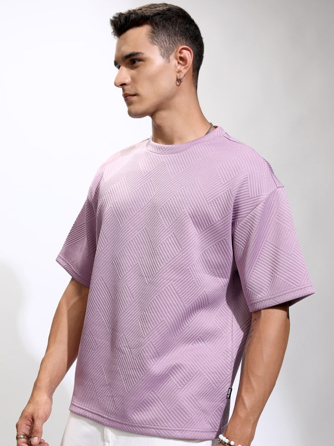 Highlander Men Purple Self Design Round Neck Oversized Fit T-Shirt - Purple - Image 4