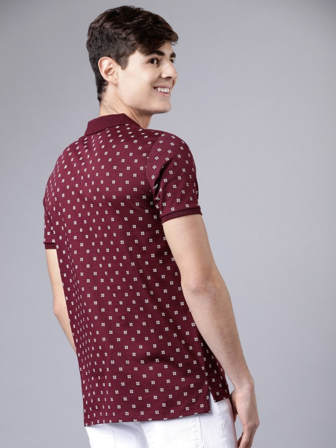 Highlander Men Maroon Polo Collar Printed Polo Collar T-Shirt - Maroon - Image 2