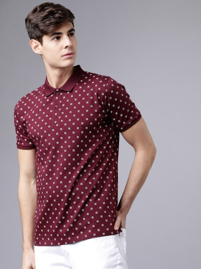 Highlander Men Maroon Polo Collar Printed Polo Collar T-Shirt - Maroon - Image 3