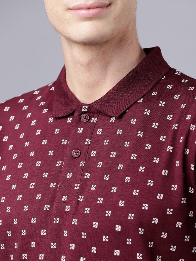 Highlander Men Maroon Polo Collar Printed Polo Collar T-Shirt - Maroon - Image 4