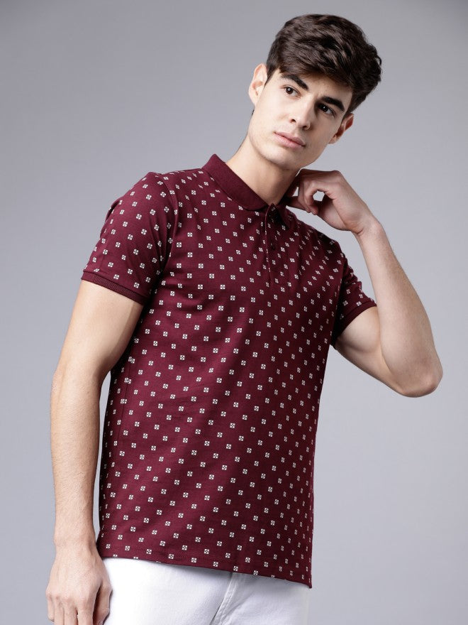 Highlander Men Maroon Polo Collar Printed Polo Collar T-Shirt - Maroon - Image 5