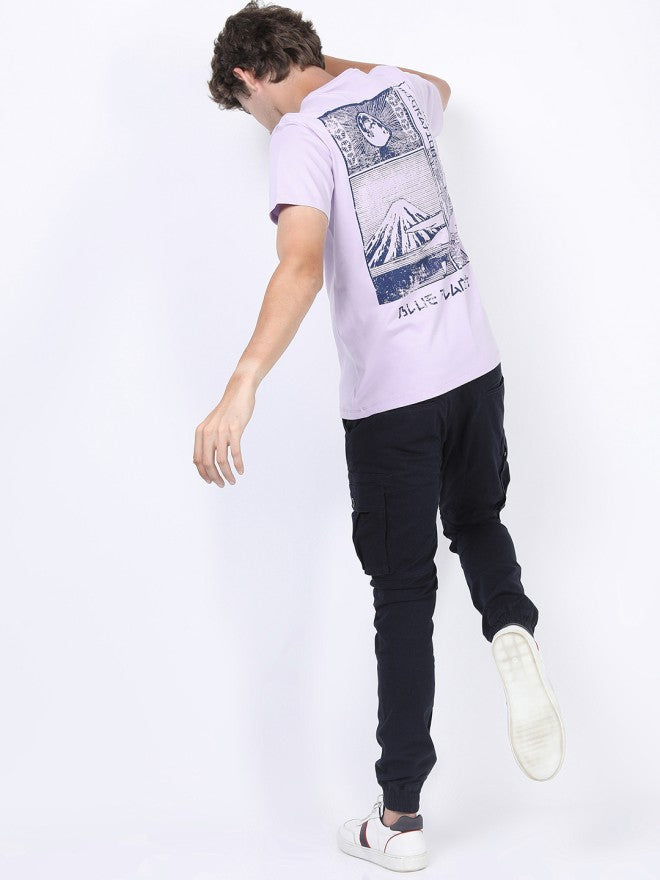 Highlander Men Purple Printed Round Neck Slim Fit T-Shirt - Purple - Image 1