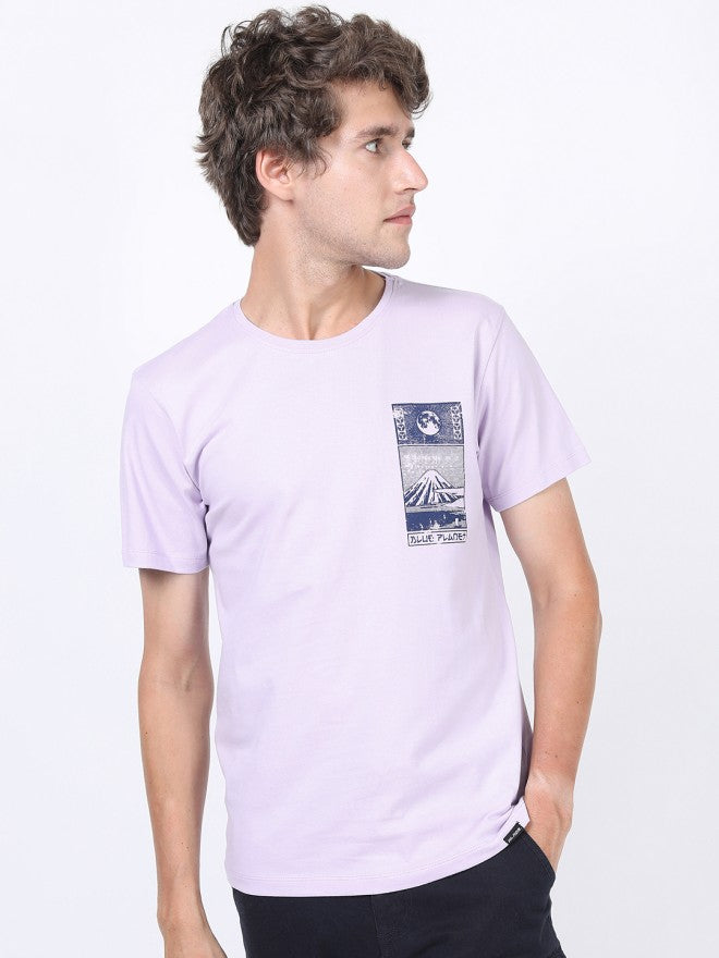 Highlander Men Purple Printed Round Neck Slim Fit T-Shirt - Purple - Image 2