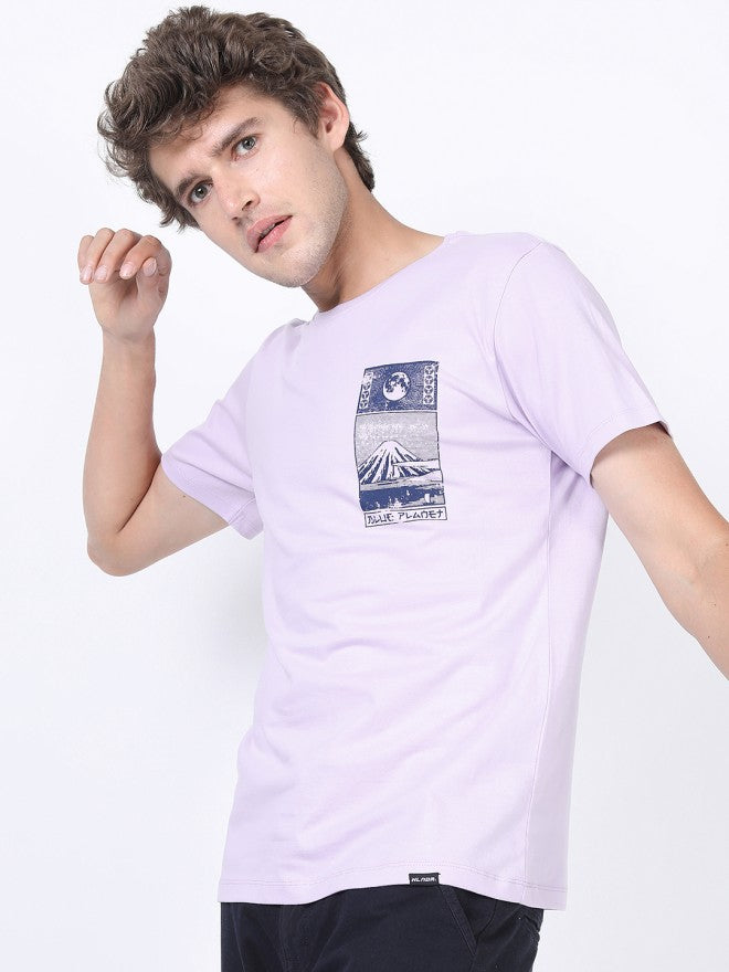 Highlander Men Purple Printed Round Neck Slim Fit T-Shirt - Purple - Image 4