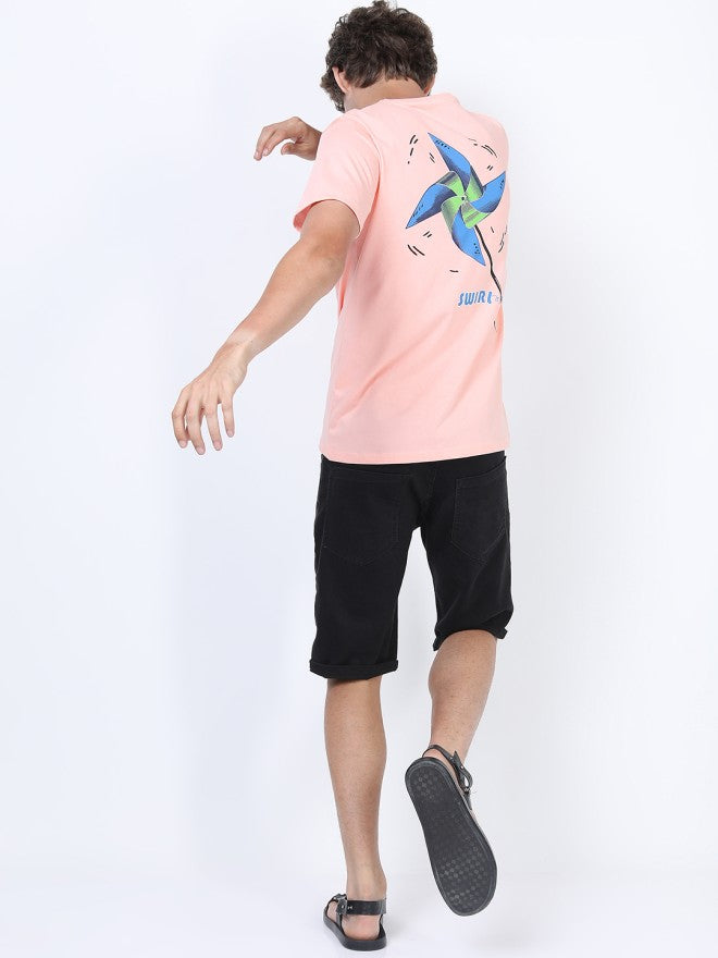 Highlander Men Pink Printed Round Neck Slim Fit T-Shirt - Pink - Image 1