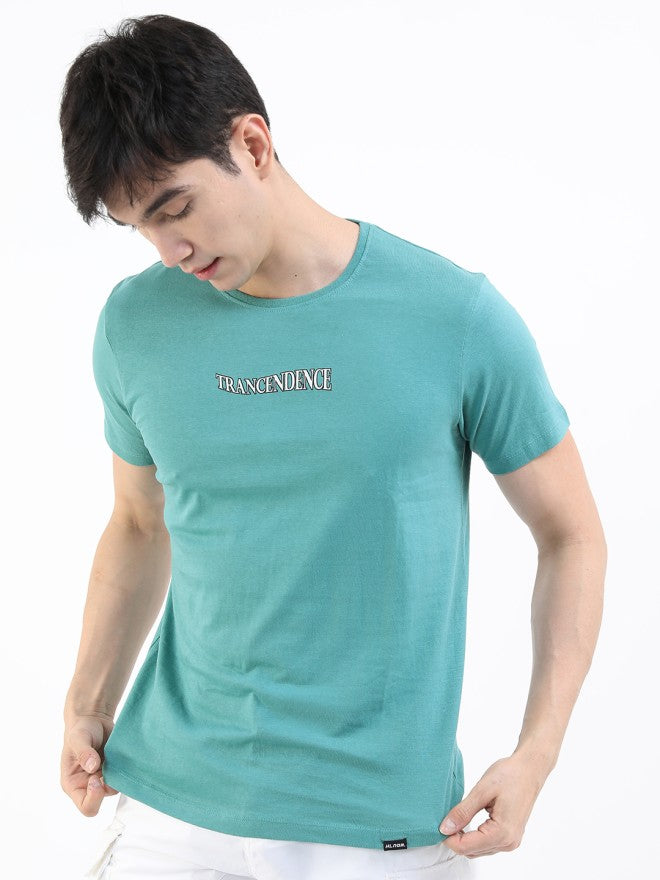 Highlander Men Teal Printed Round Neck Slim Fit T-Shirt - Teal - Image 3