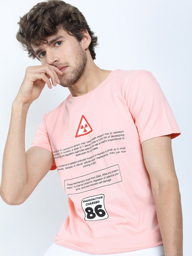 Highlander Men Pink Printed Round Neck Slim Fit T-Shirt - Pink - Image 1