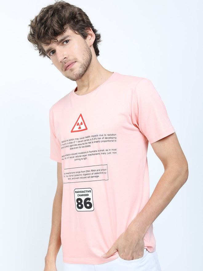 Highlander Men Pink Printed Round Neck Slim Fit T-Shirt - Pink - Image 4