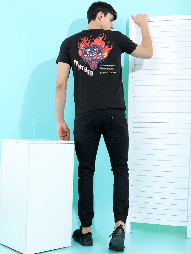 Highlander Men Black Printed Round Neck Slim Fit T-Shirt - Black - Image 1