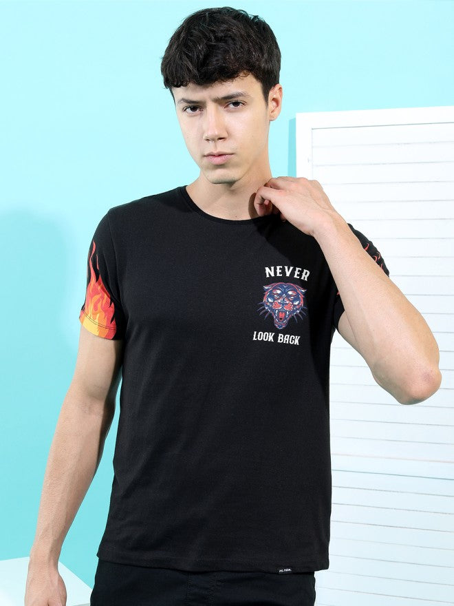 Highlander Men Black Printed Round Neck Slim Fit T-Shirt - Black - Image 2
