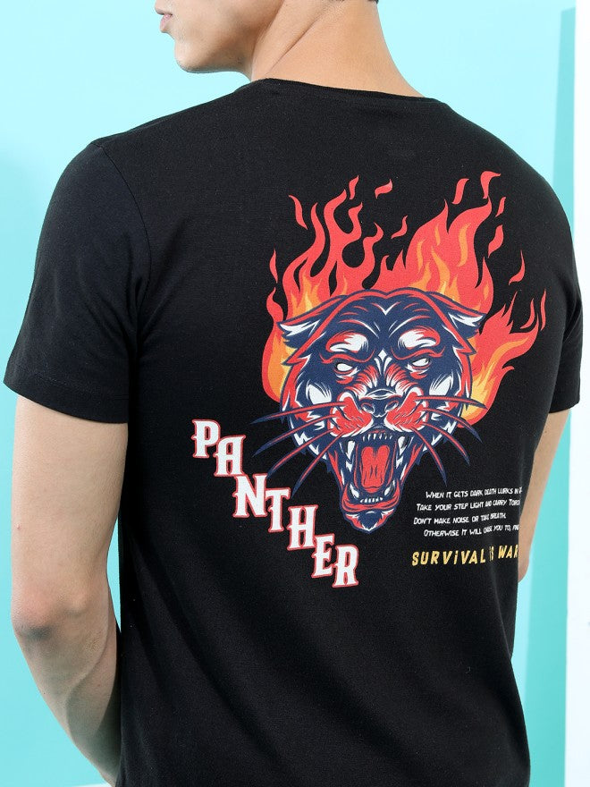 Highlander Men Black Printed Round Neck Slim Fit T-Shirt - Black - Image 4