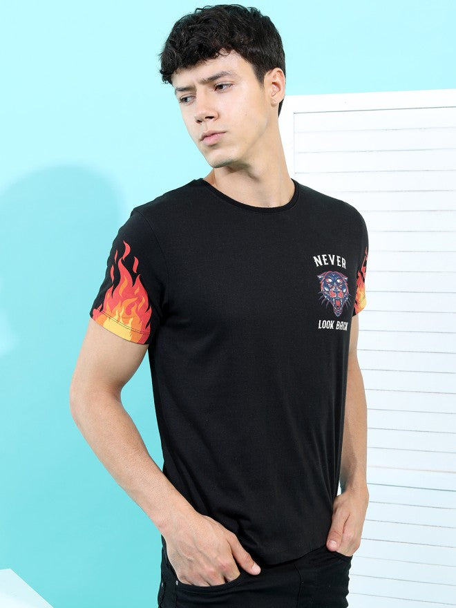 Highlander Men Black Printed Round Neck Slim Fit T-Shirt - Black - Image 5