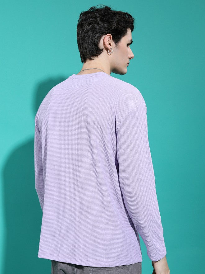 Highlander Men Lavender Self Design Round Neck Oversized Fit T-Shirt - Lavender - Image 2