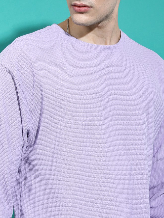 Highlander Men Lavender Self Design Round Neck Oversized Fit T-Shirt - Lavender - Image 4