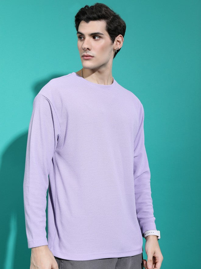 Highlander Men Lavender Self Design Round Neck Oversized Fit T-Shirt - Lavender - Image 5