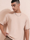 Highlander Men Beige Self Design Round Neck Relaxed Fit T-Shirt - Beige - Image 1