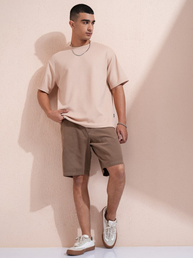 Highlander Men Beige Self Design Round Neck Relaxed Fit T-Shirt - Beige - Image 2