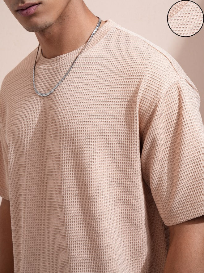 Highlander Men Beige Self Design Round Neck Relaxed Fit T-Shirt - Beige - Image 5