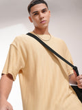 Highlander Men Beige Self Design Oversized Fit T-Shirt - Beige - Image 1
