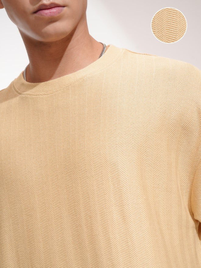Highlander Men Beige Self Design Oversized Fit T-Shirt - Beige - Image 5