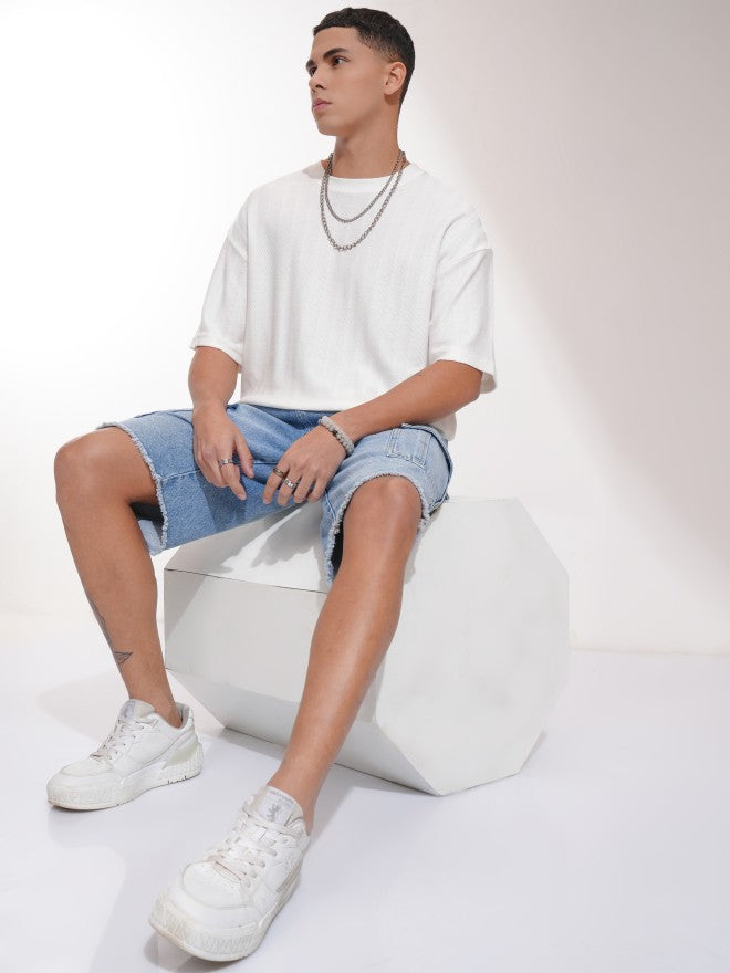 Highlander Men Off White Self Design Oversized Fit T-Shirt - Off White - Image 2