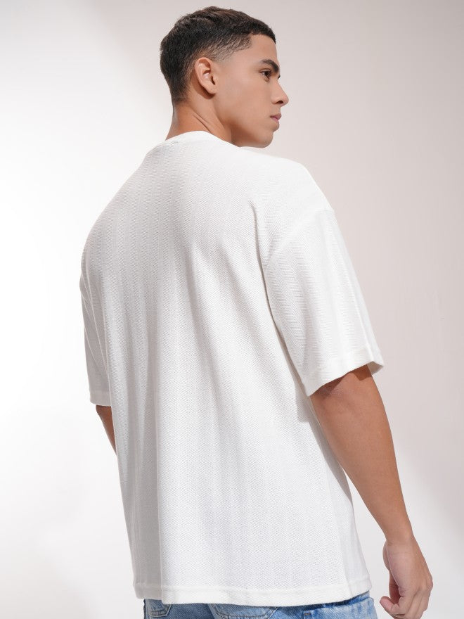 Highlander Men Off White Self Design Oversized Fit T-Shirt - Off White - Image 3
