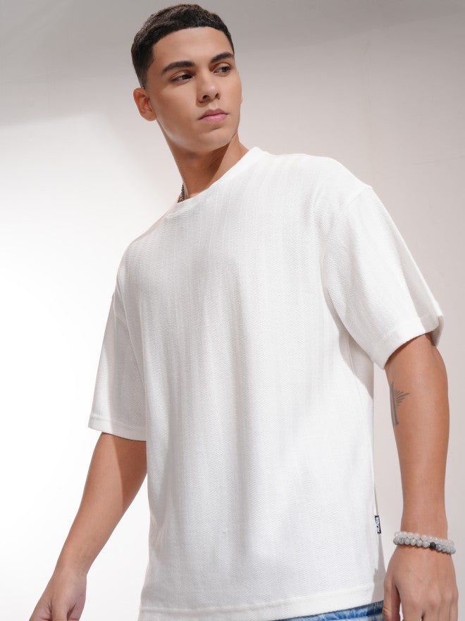 Highlander Men Off White Self Design Oversized Fit T-Shirt - Off White - Image 4